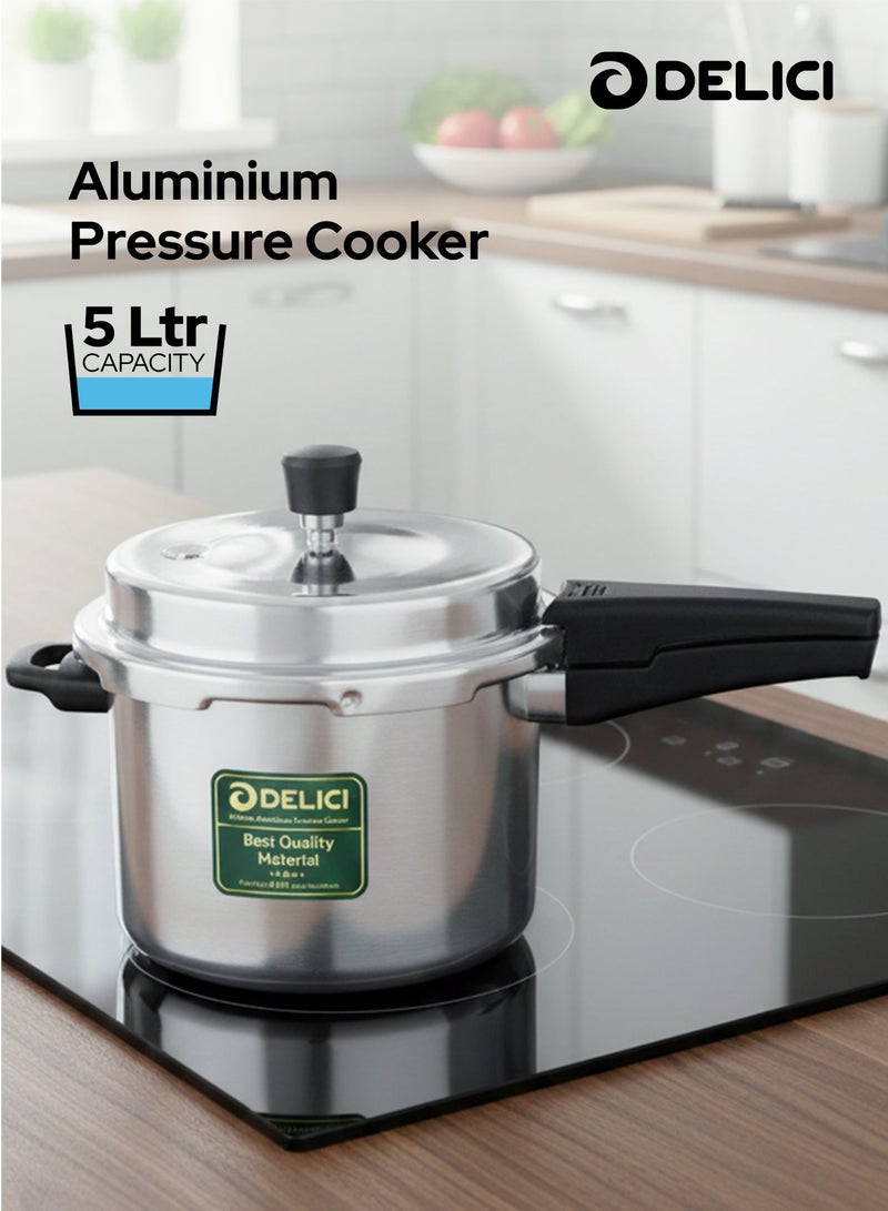 ديليتشي 5لترات طنجرة ضغط بدون تنقيط سعة 5 لتر (ADPC5E) - ألومنيوم بكر ممتاز، تحكم ذكي في الانسكاب، تسخين حراري عالي، منظم الجودة، غطاء مانع للتسرب، مقبض مقاوم للحرارة، قاعدة مضادة للانتفاخ None - Image 1